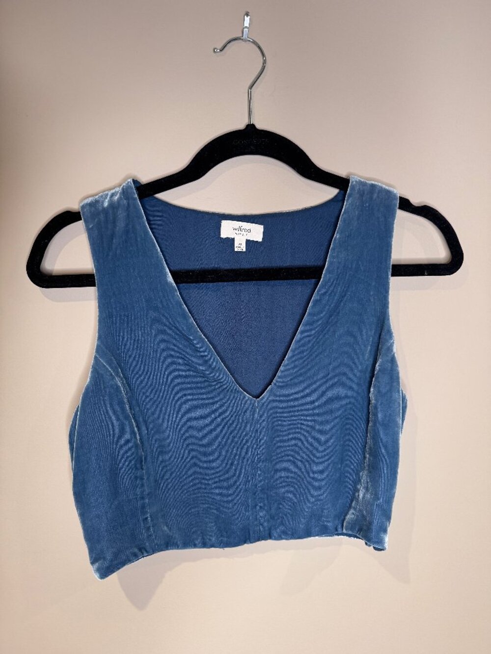 NEW Wilfred (Aritzia) | 'Dauphine' Velvet Crop Tank Top | Aqua Blue | XS